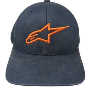 Alpinestars Baseball Cap Blue XL Orange Logo Flexfit Hat Cotton Spandex Moto